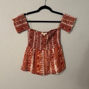 Orange Snakeskin off the shoulder top from Franchesca’s